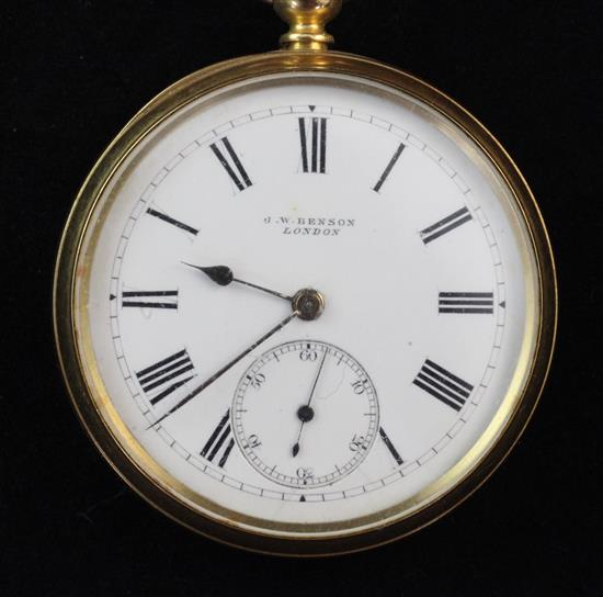 A late Victorian 18ct gold J.W. Benson The Ludgate keywind lever pocket watch,